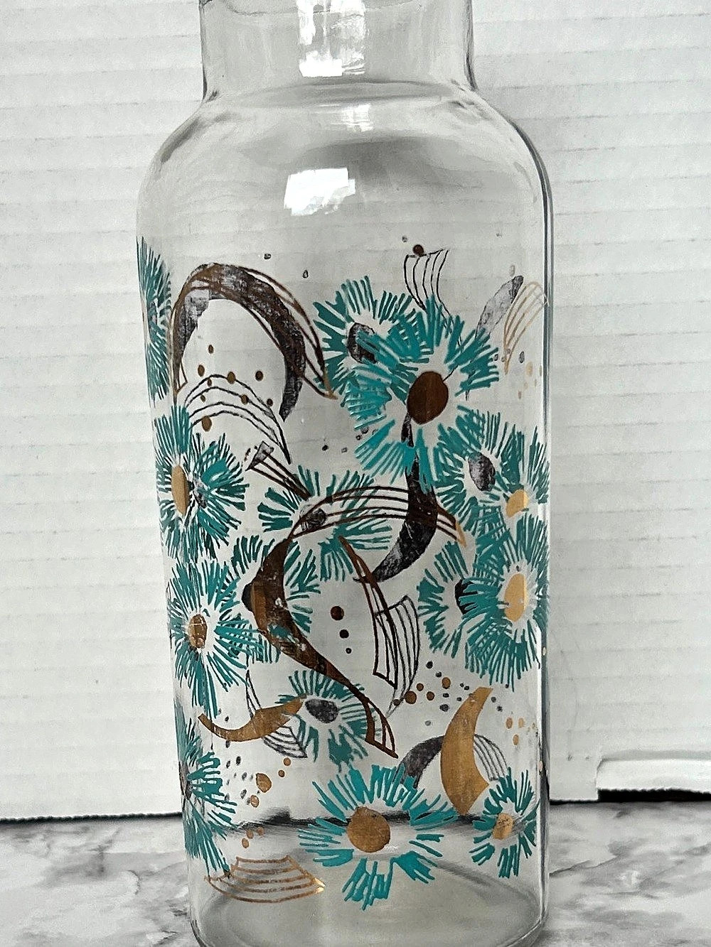 Vintage Apothecary George’s Briard Cat & Floral Glass Vase in Clear & Blue - Picture 8 of 8